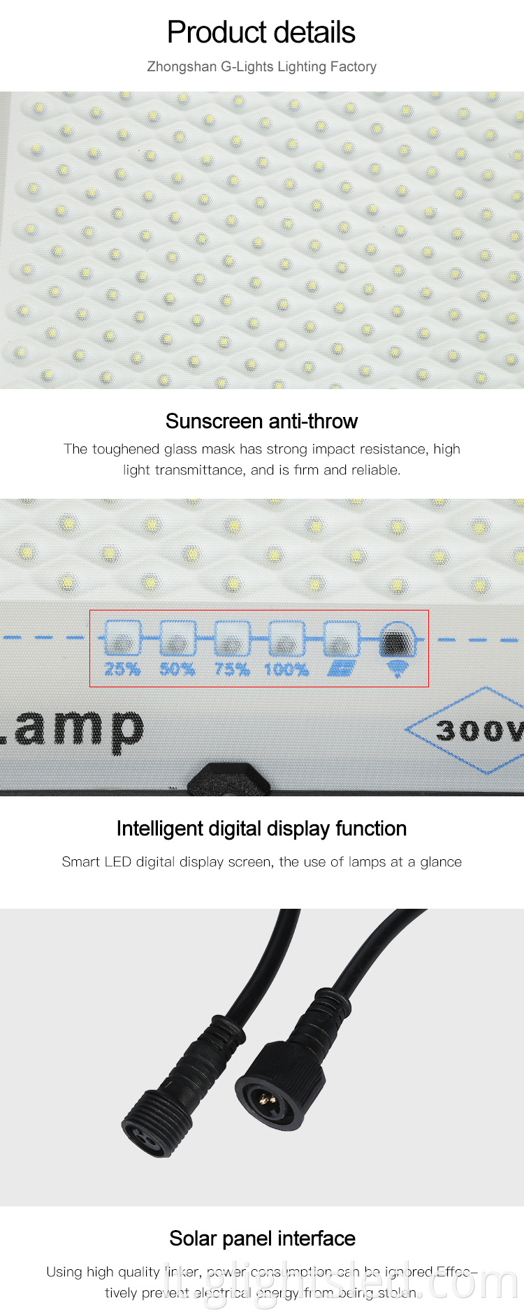 Luce di inondazione solare a led ad alta luminosità smd per esterni impermeabile ip67 50w 100w 200w 300w